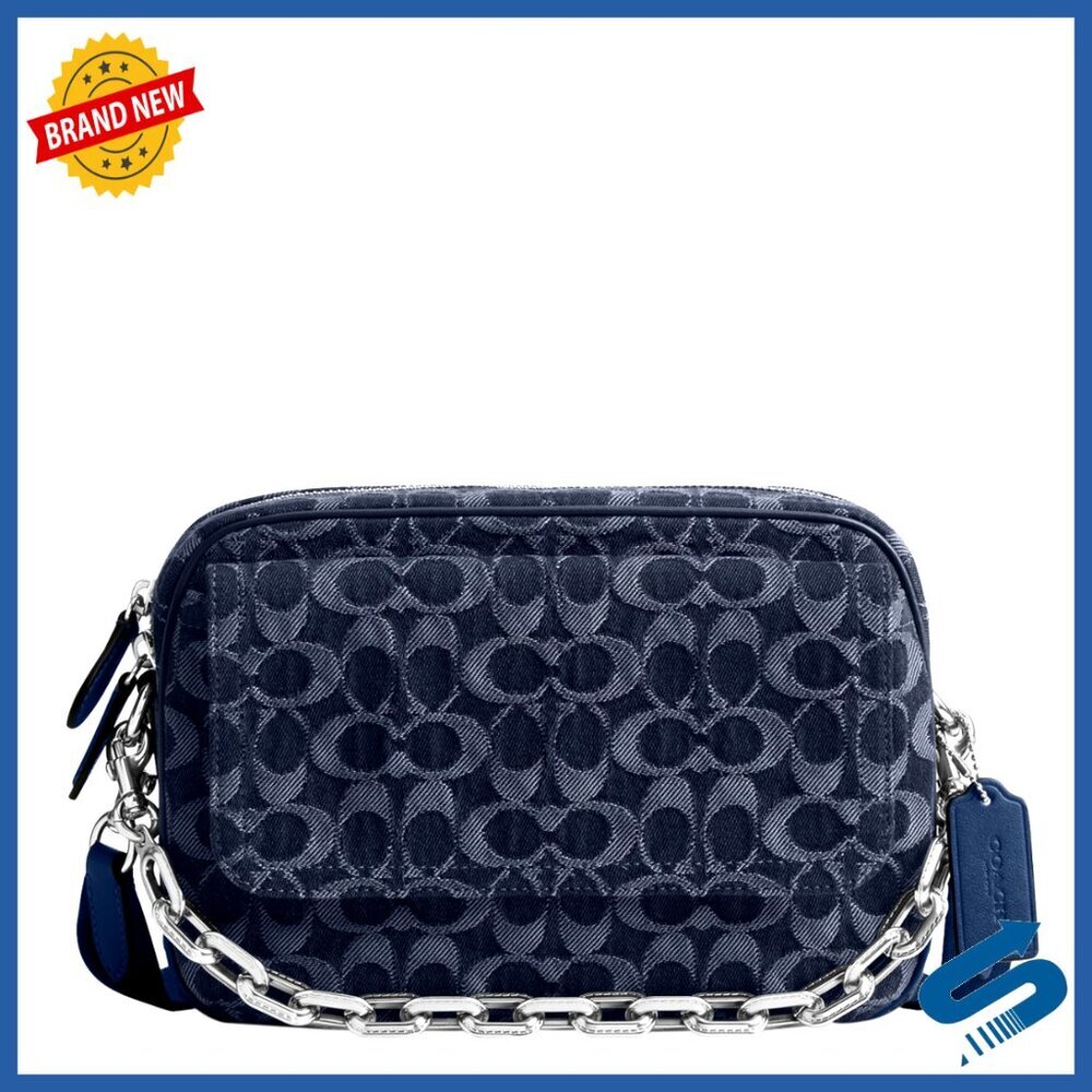 Signature Denim Crossbody Bag with Chain Strap, Medium Size